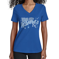 Royal Kansas City Royals Starter Women's Fireworks Team Name V-Neck T-Shirt