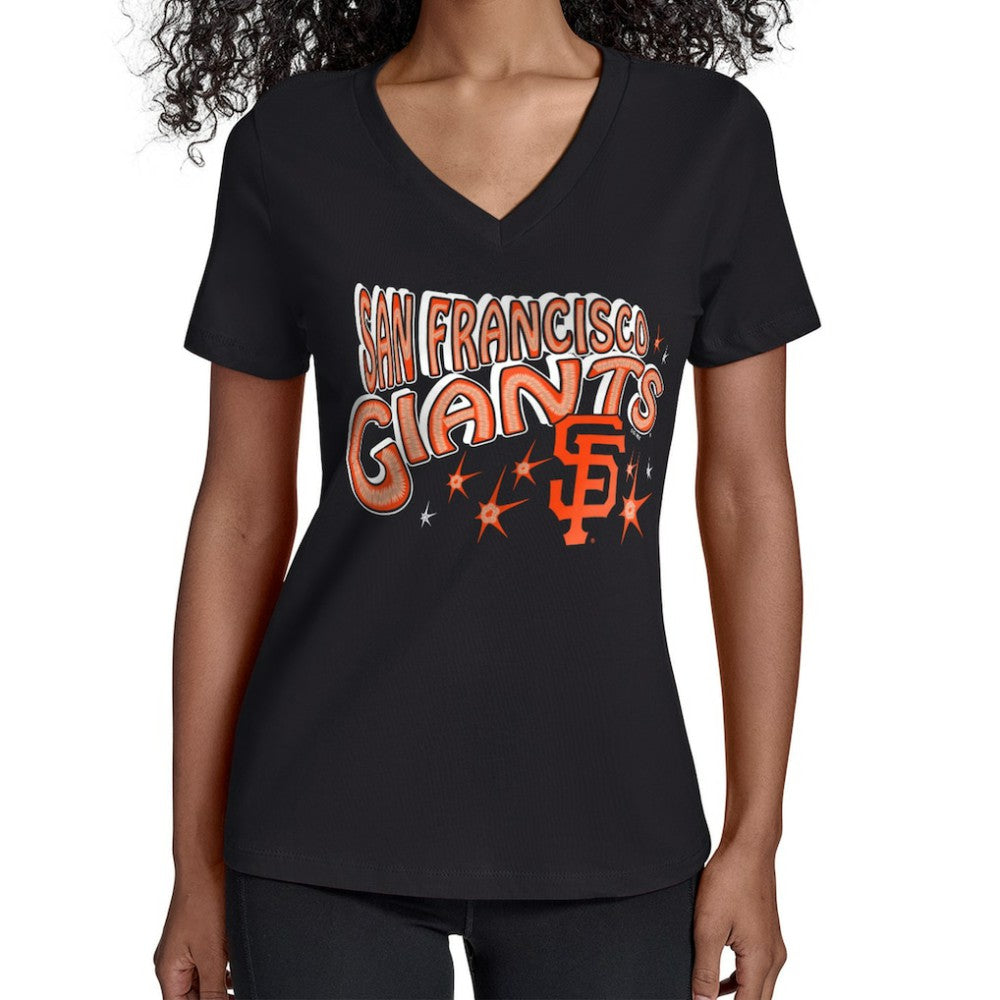 Black San Francisco Giants Starter Women's Fireworks V-Neck T-Shirt