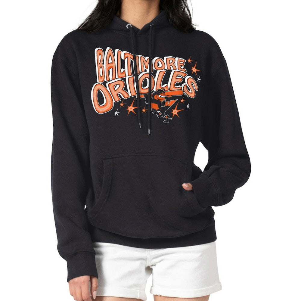 Black Baltimore Orioles Starter Women's Fireworks Fleece Tri-Blend Pullover Hoodie