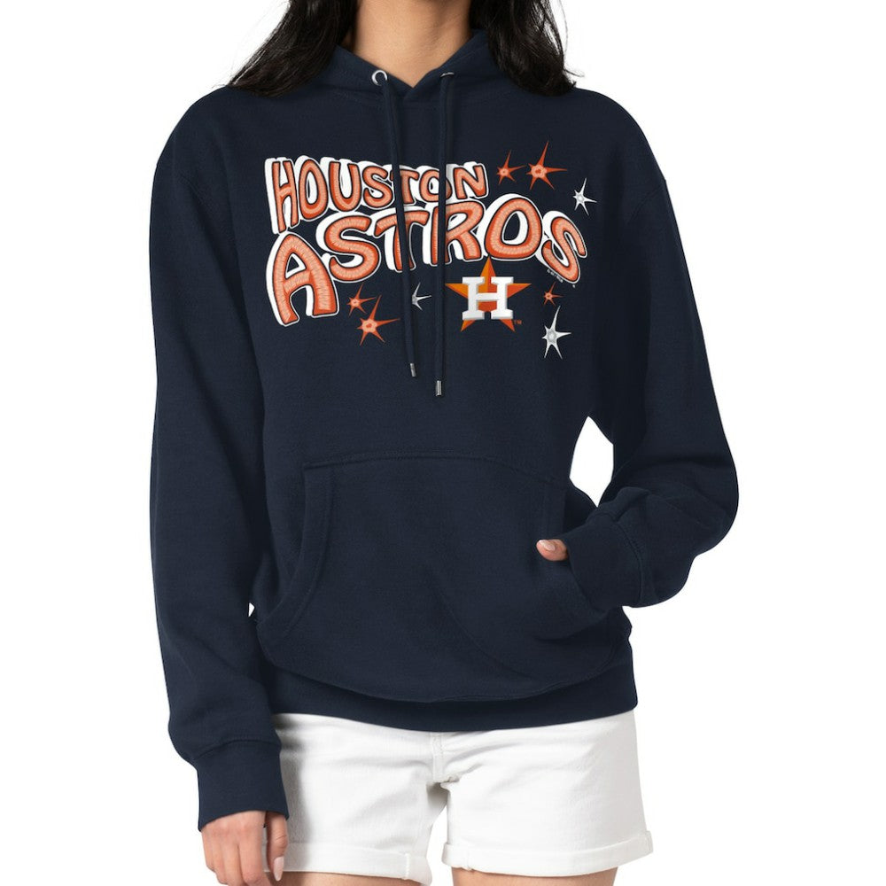 Navy Houston Astros Starter Women's Fireworks Fleece Tri-Blend Pullover Hoodie