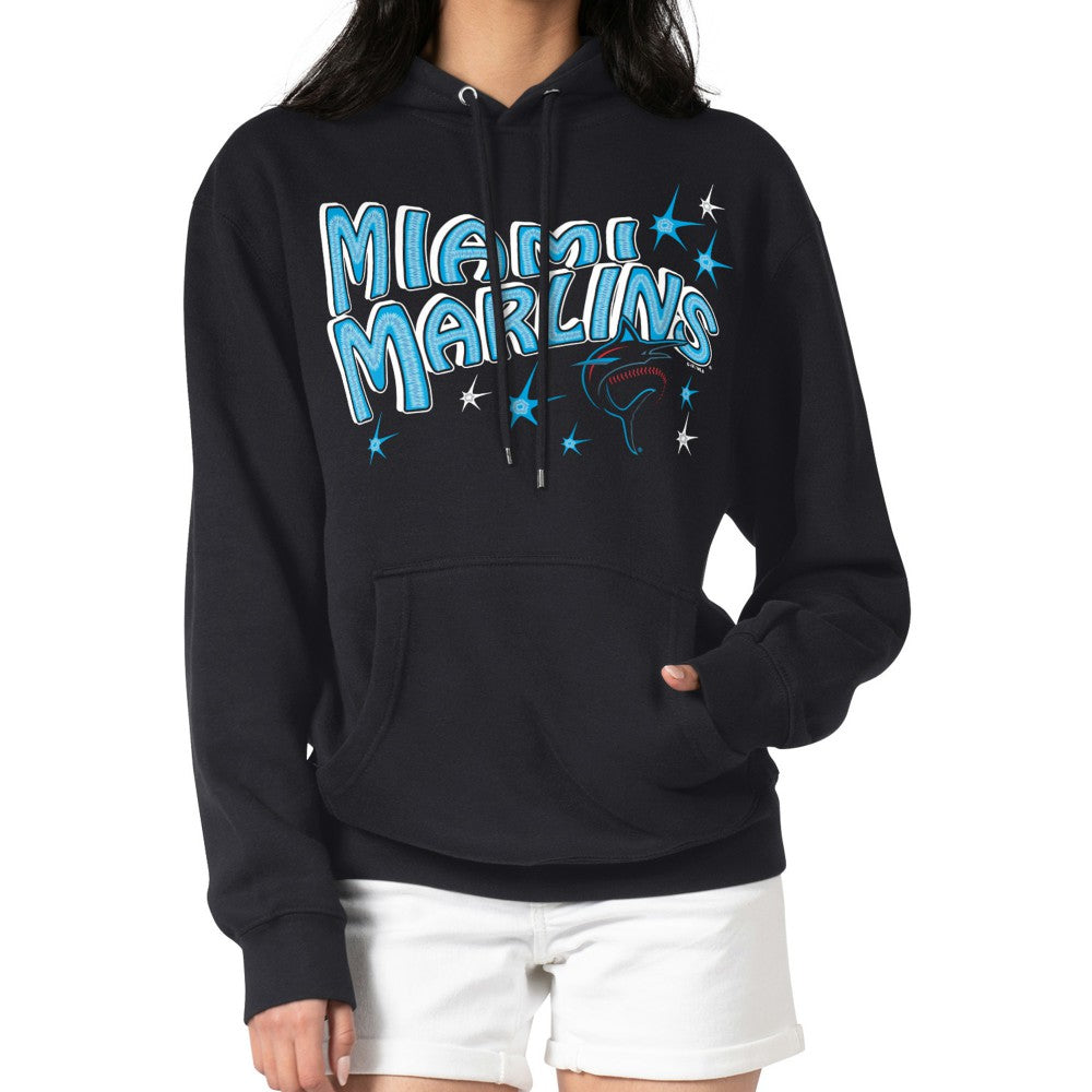 Black Miami Marlins Starter Women's Fireworks Fleece Tri-Blend Pullover Hoodie