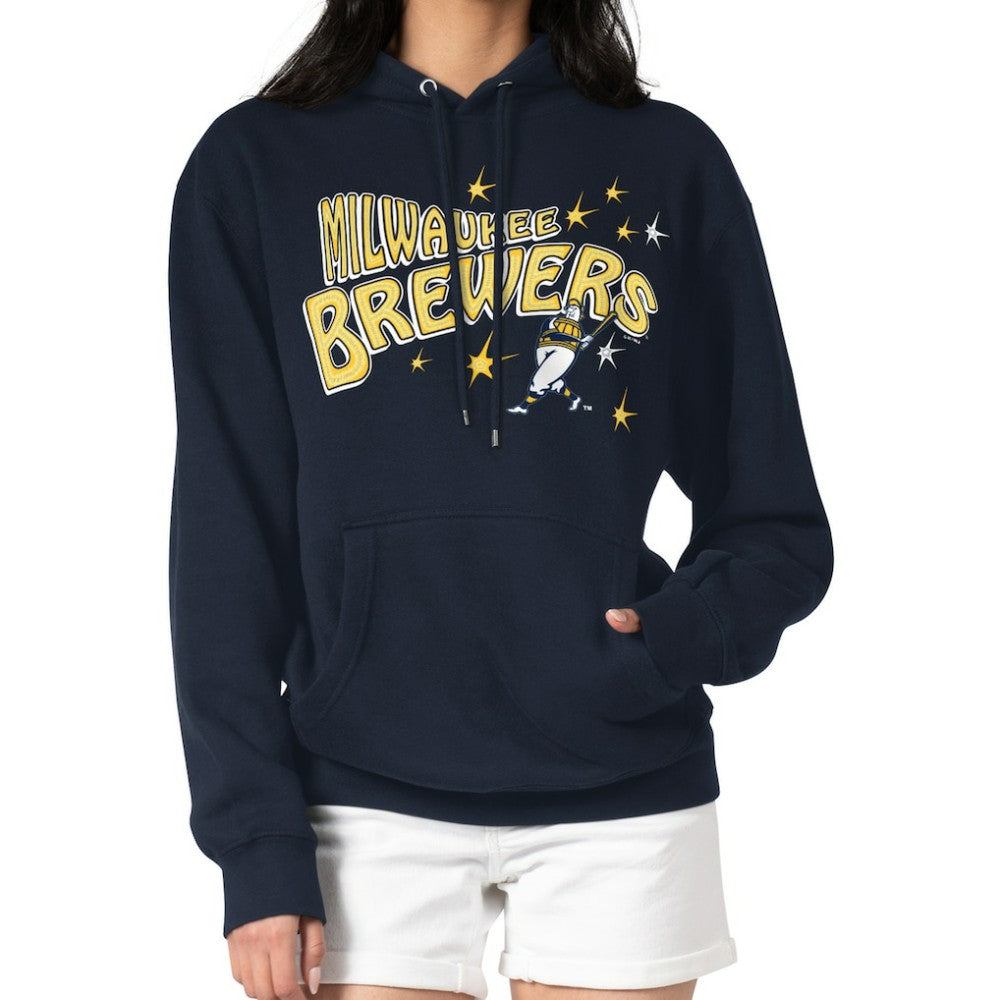 Navy Milwaukee Brewers Starter Women's Fireworks Fleece Tri-Blend Pullover Hoodie