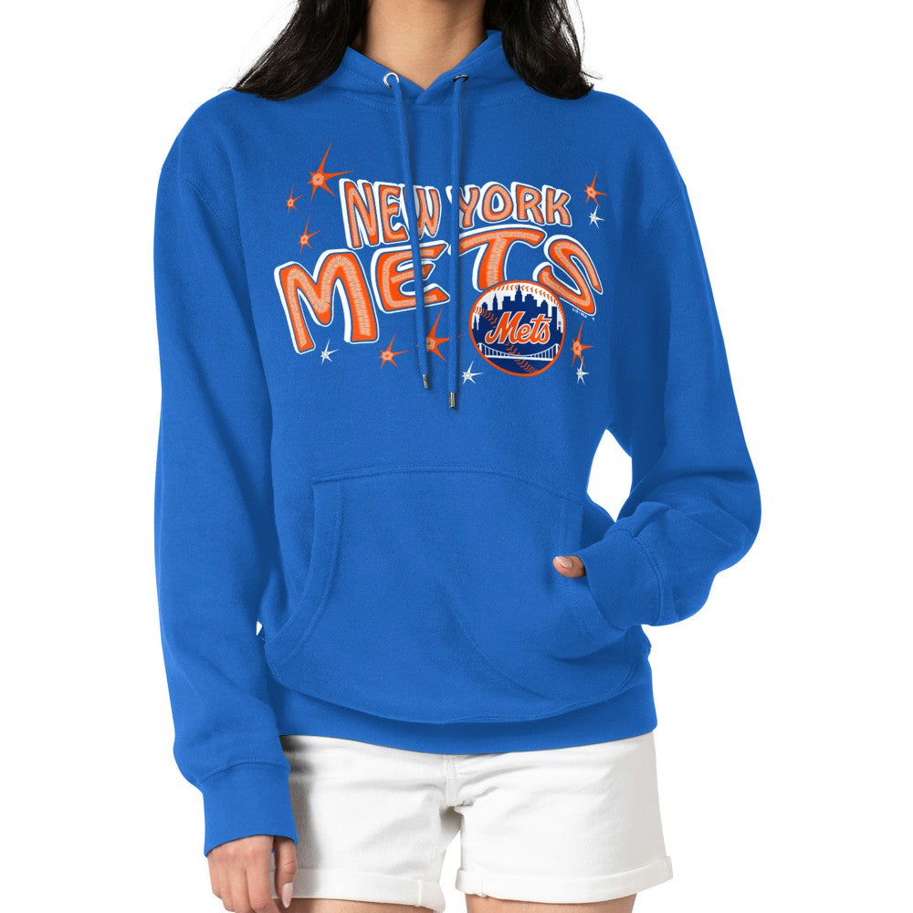 Royal New York Mets Starter Women's Fireworks Fleece Tri-Blend Pullover Hoodie