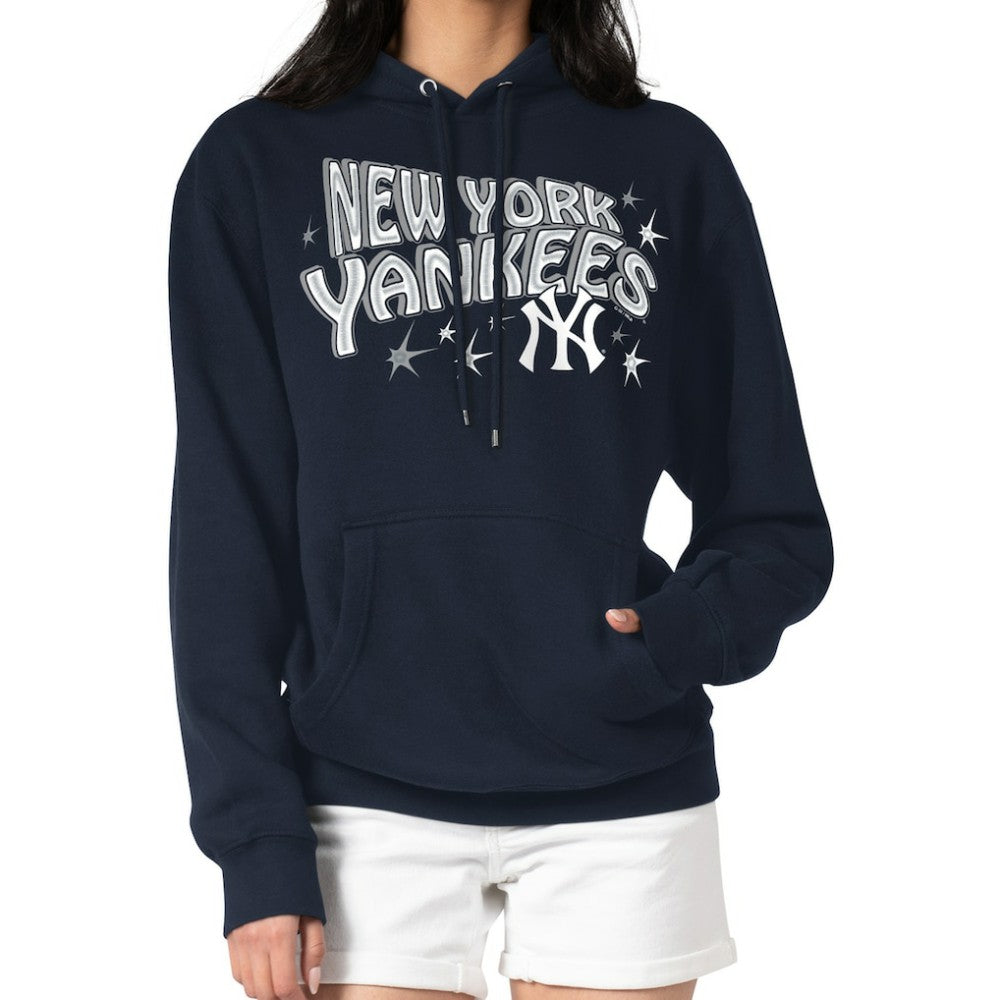 Navy New York Yankees Starter Women's Fireworks Fleece Tri-Blend Pullover Hoodie