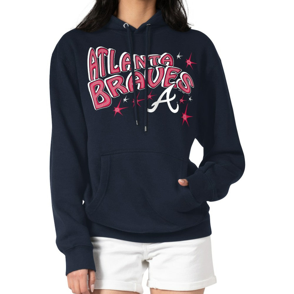 Navy Atlanta Braves Starter Women's Fireworks Fleece Tri-Blend Pullover Hoodie