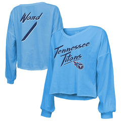 Cameron Ward  Majestic Threads Women's Name & Number Off-Shoulder Script Cropped Long Sleeve Relaxed V-Neck T-Shirt - Tennessee Titans T-shirts