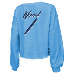 Cameron Ward  Majestic Threads Women's Name & Number Off-Shoulder Script Cropped Long Sleeve Relaxed V-Neck T-Shirt - Tennessee Titans T-shirts
