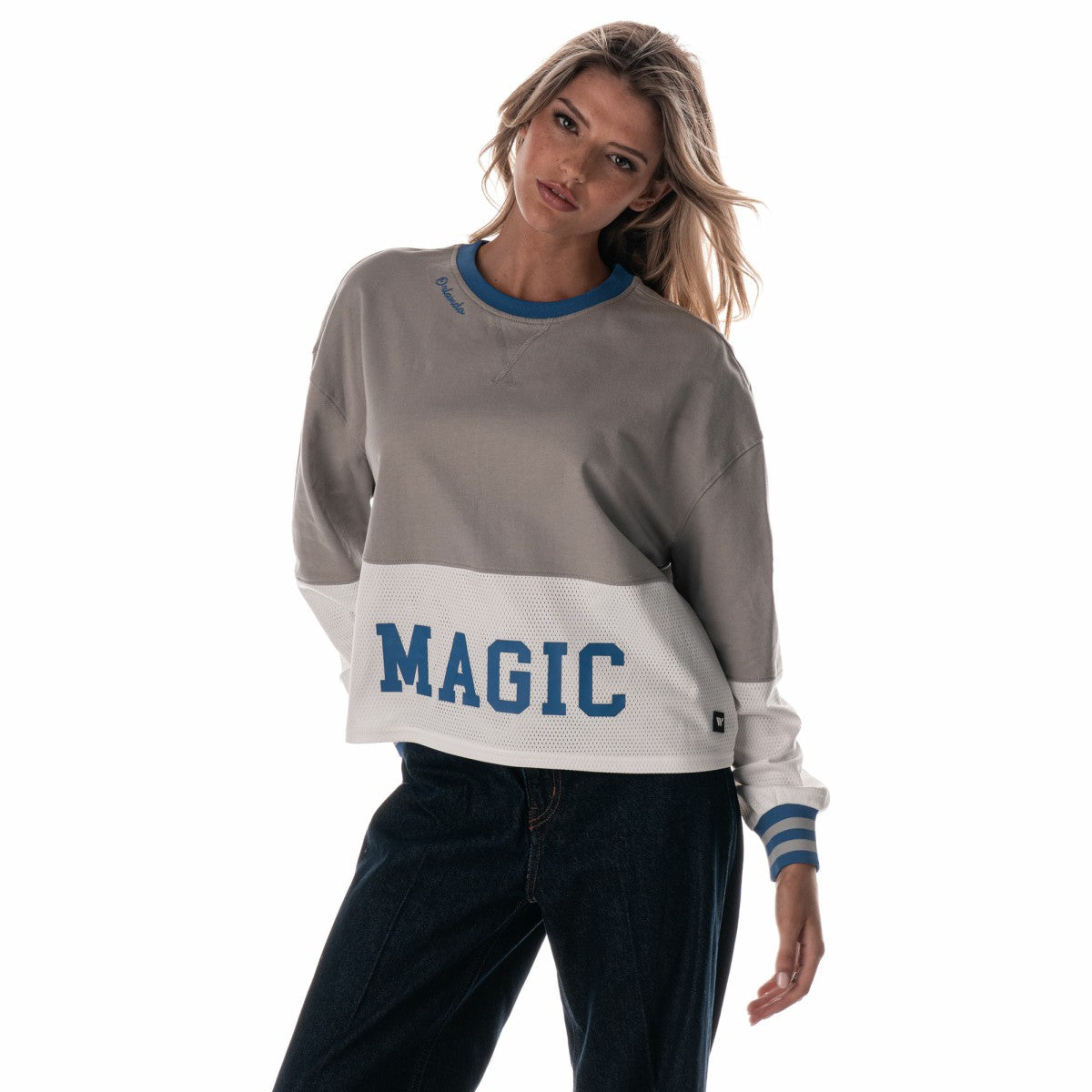 Orlando Magic The Wild Collective Women's Cropped Long-Sleeve Fashion Crewneck Sweatshirt