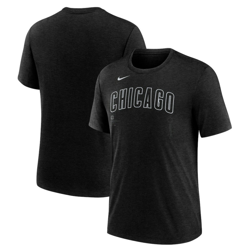 Heather Black Chicago Cubs Nike Wordmark Tri-Blend T-Shirt