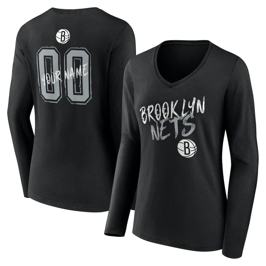 Brooklyn Nets Women's Hustle Custom Long Sleeve V-Neck T-Shirt