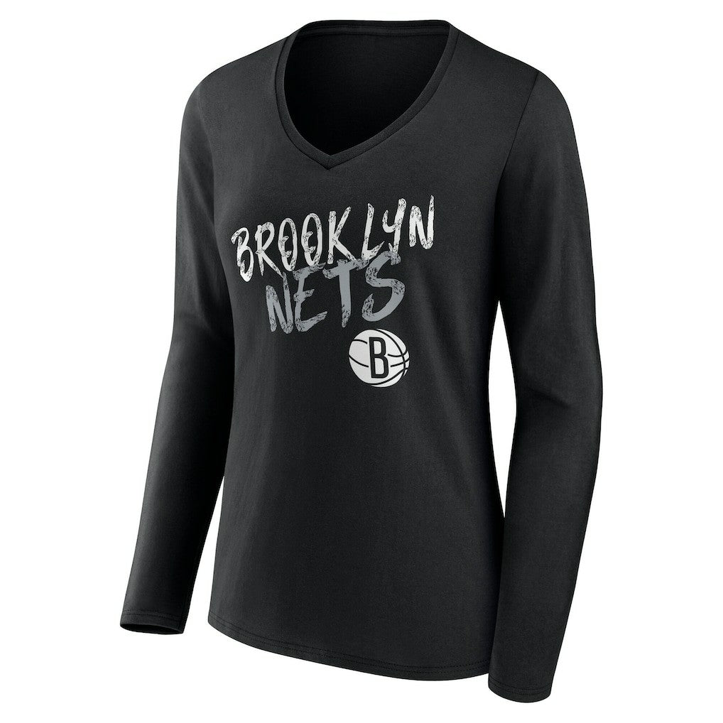 Brooklyn Nets Women's Hustle Custom Long Sleeve V-Neck T-Shirt