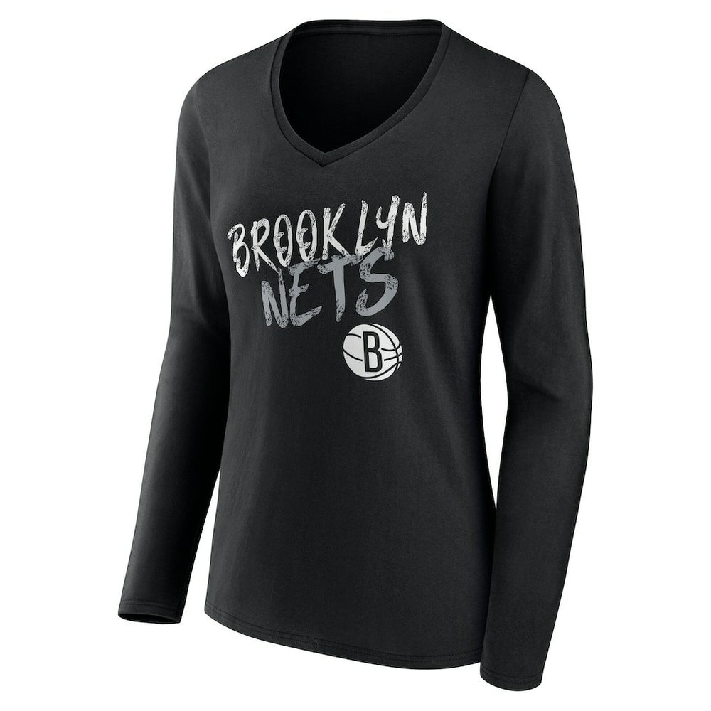 Brooklyn Nets Women's Hustle Custom Long Sleeve V-Neck T-Shirt