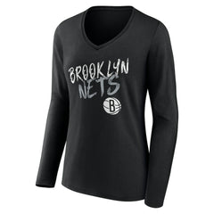 Brooklyn Nets Women's Hustle Custom Long Sleeve V-Neck T-Shirt