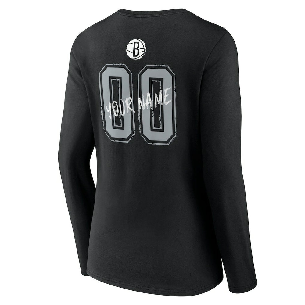 Brooklyn Nets Women's Hustle Custom Long Sleeve V-Neck T-Shirt