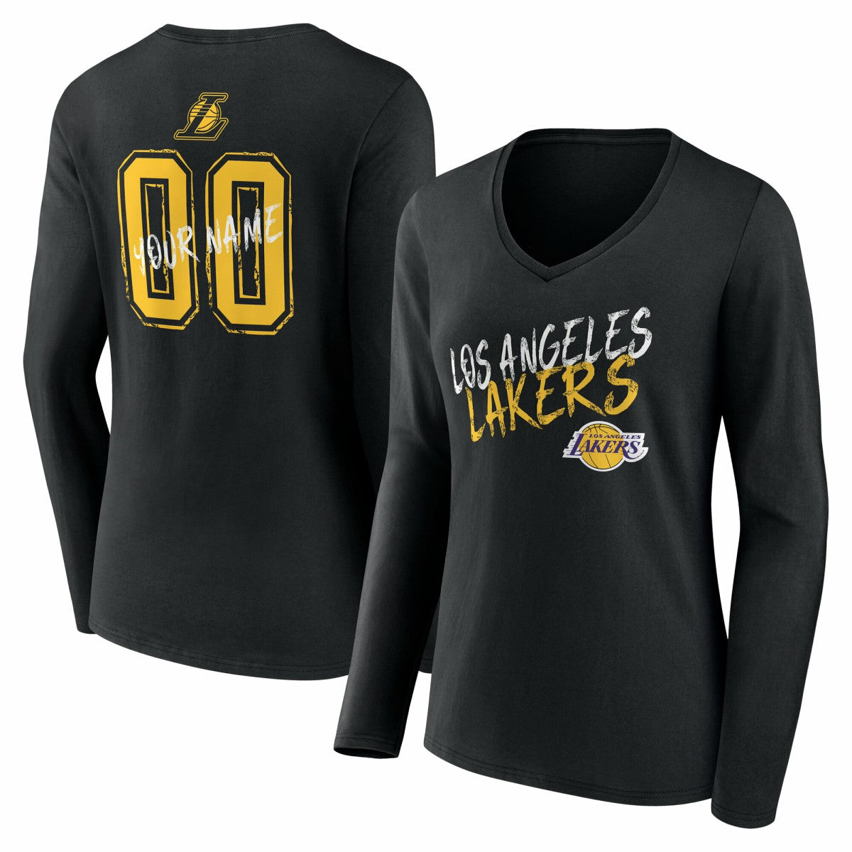 Los Angeles Lakers Women's Hustle Custom Long Sleeve V-Neck T-Shirt