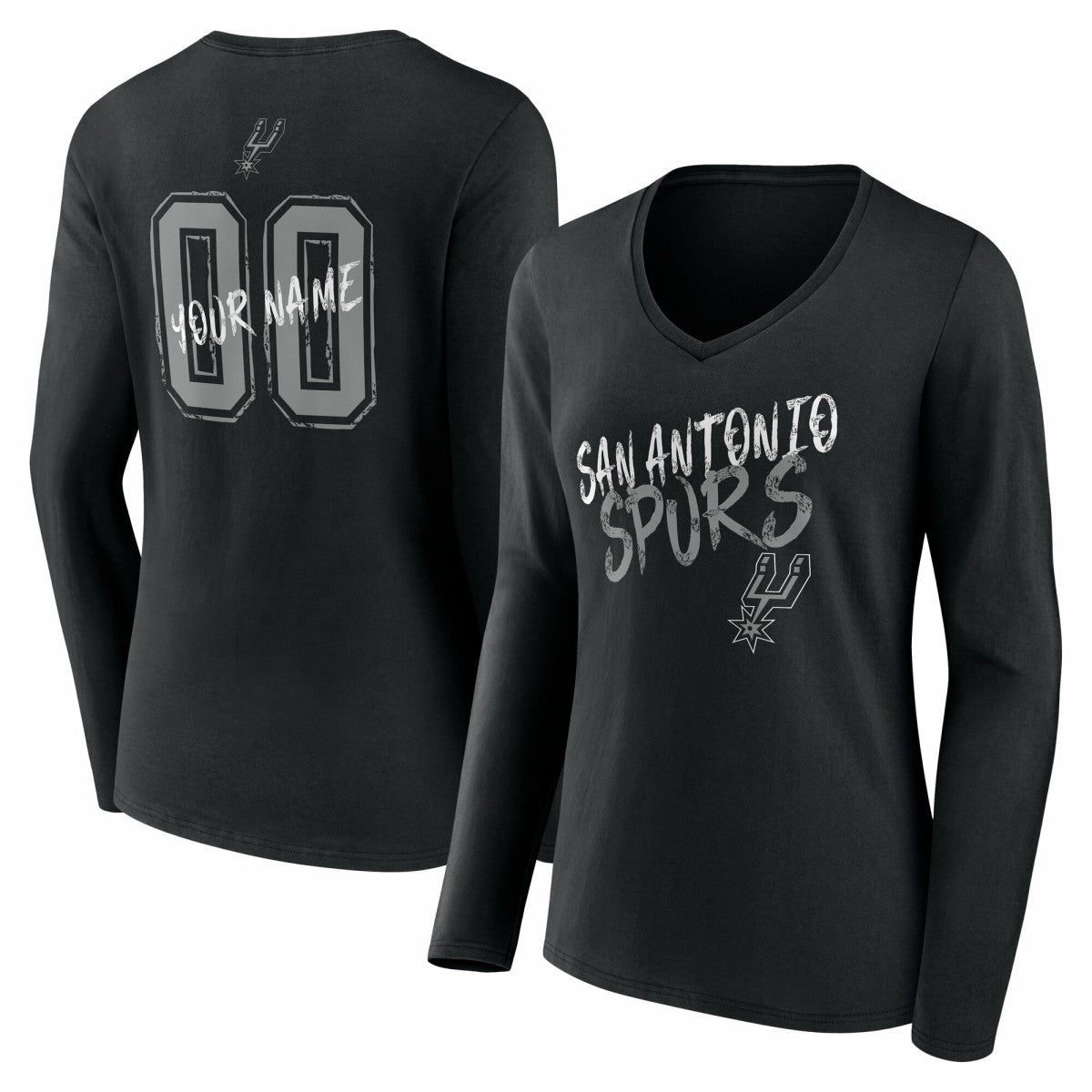 San Antonio Spurs Women's Hustle Custom Long Sleeve V-Neck T-Shirt