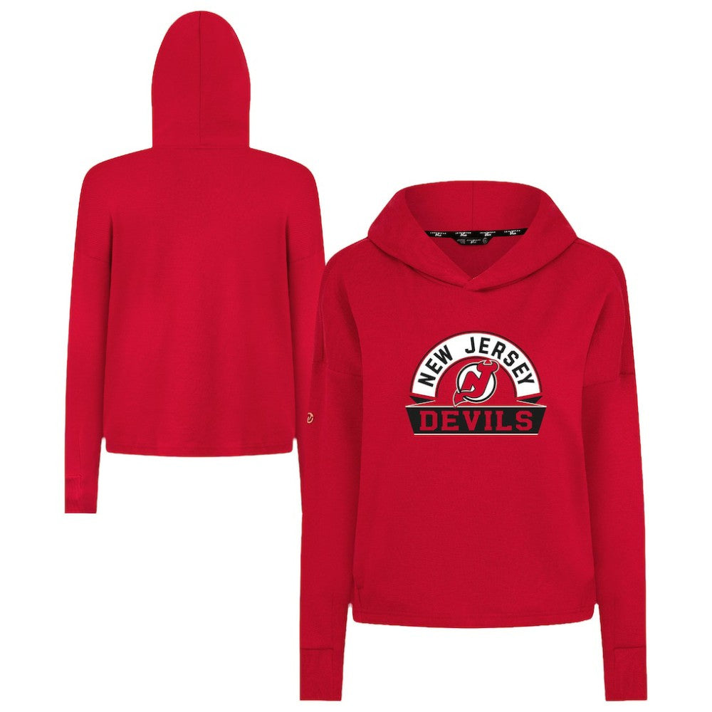 NHL New Jersey Devils Levelwear Women's Sweet Banner Arch Tri-Blend Cropped Pullover Hoodie
