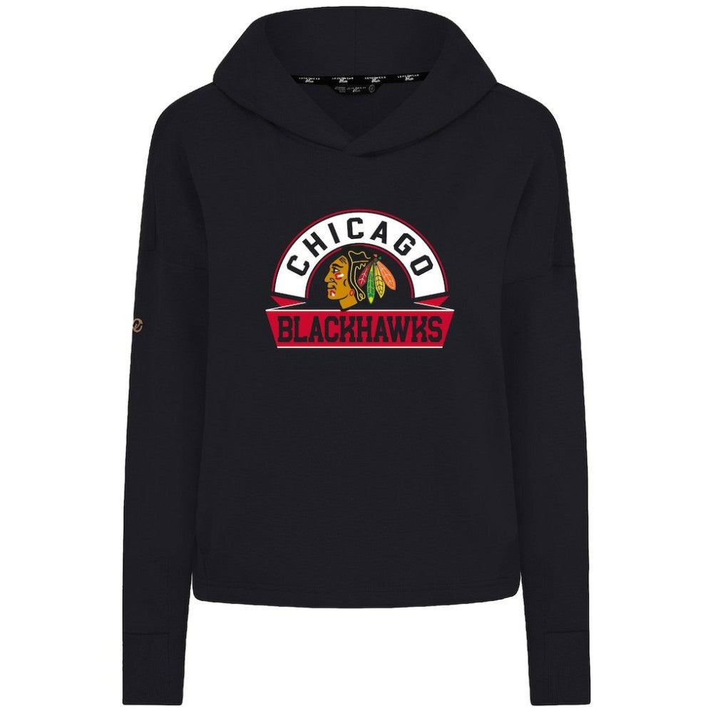 NHL Chicago Blackhawks Levelwear Women's Sweet Banner Arch Tri-Blend Cropped Pullover Hoodie