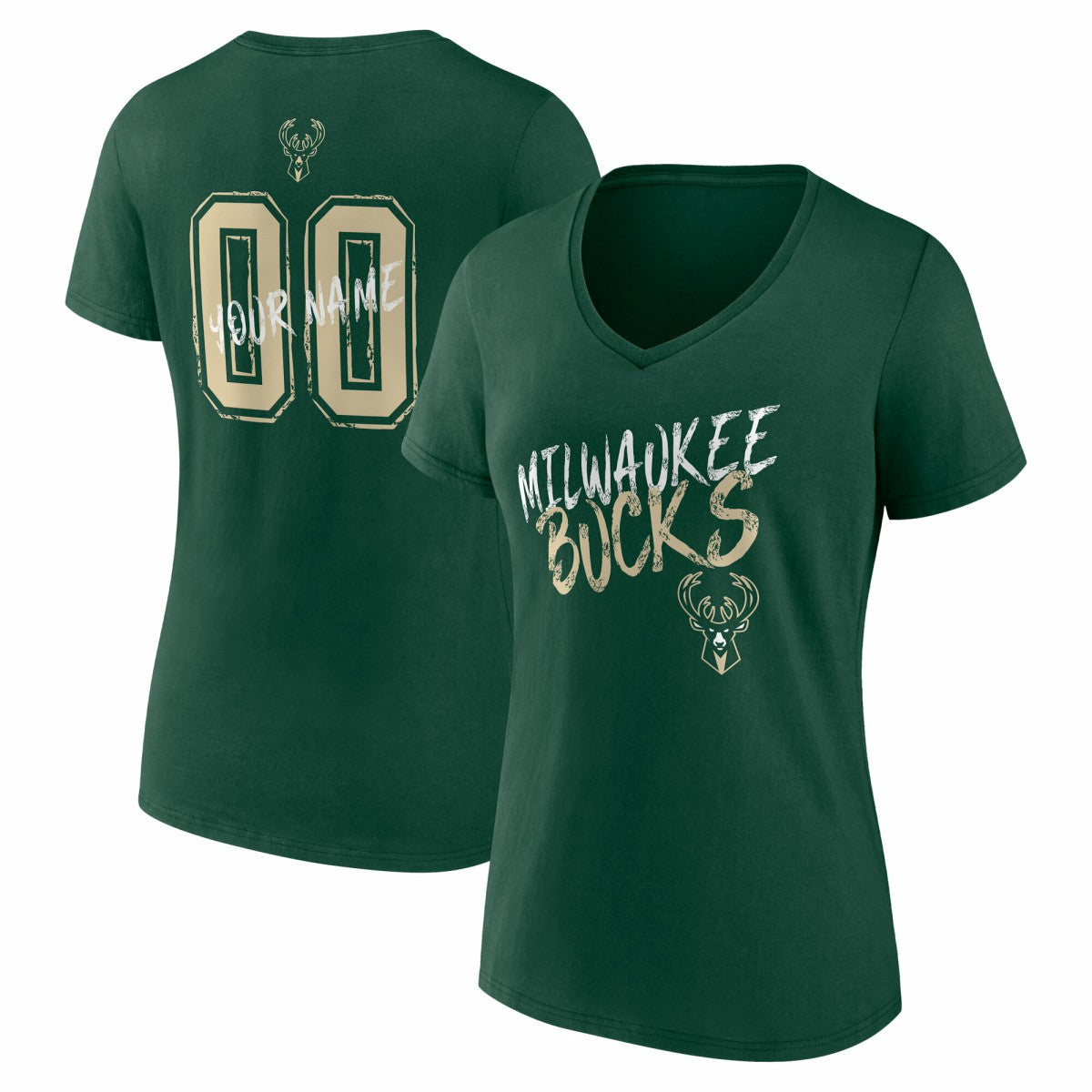 Milwaukee Bucks Women's Hustle Custom V-Neck T-Shirt