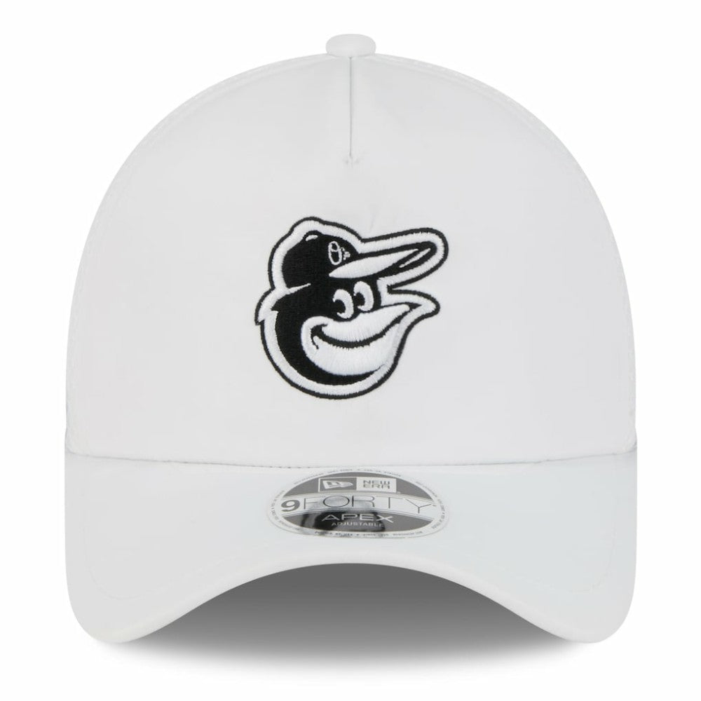 White Baltimore Orioles New Era 2026 Batting Practice Apex 9FORTY Adjustable Trucker Hat