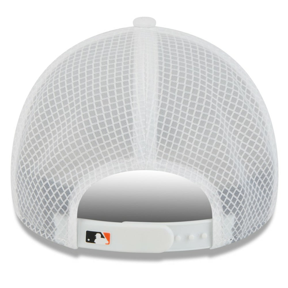 White Baltimore Orioles New Era 2026 Batting Practice Apex 9FORTY Adjustable Trucker Hat