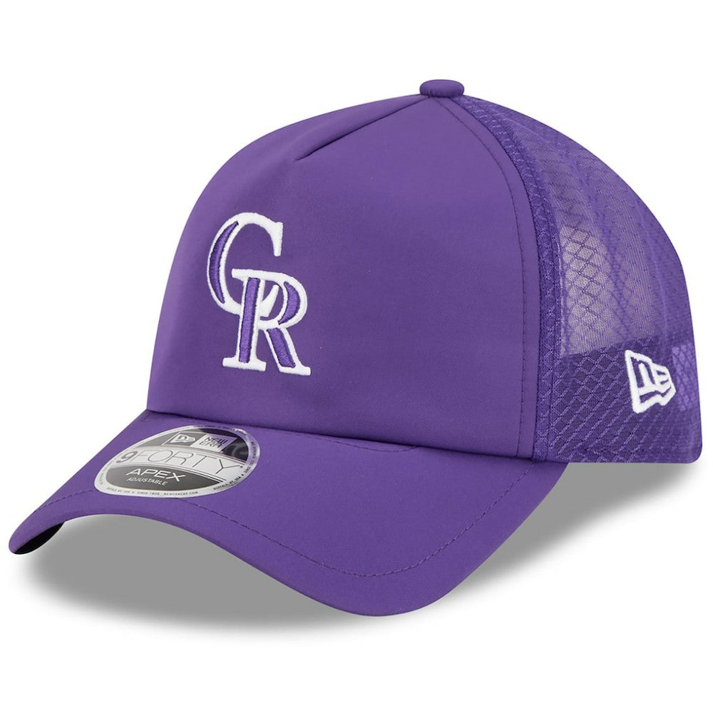 Purple Colorado Rockies New Era 2026 Batting Practice Apex 9FORTY Adjustable Trucker Hat