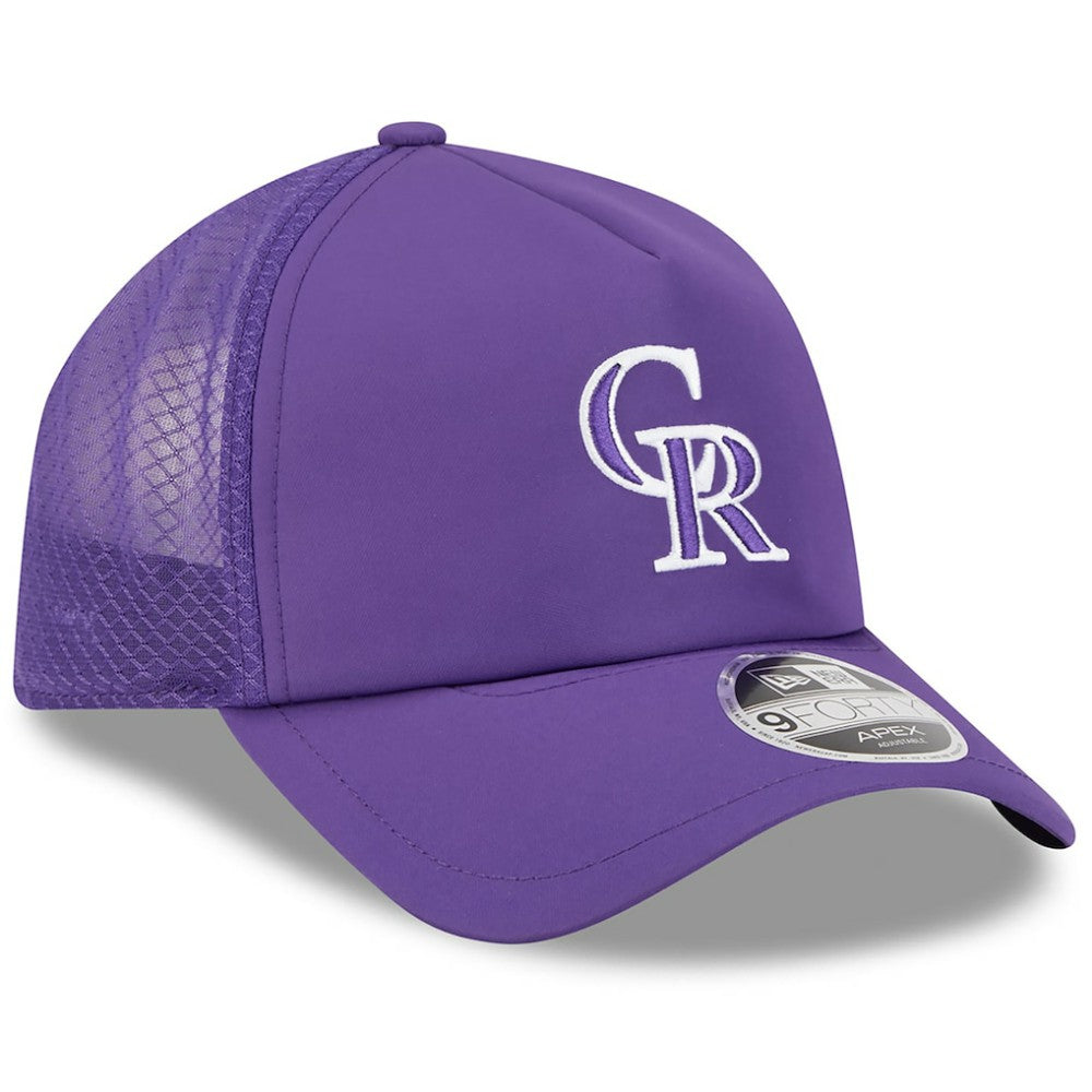 Purple Colorado Rockies New Era 2026 Batting Practice Apex 9FORTY Adjustable Trucker Hat