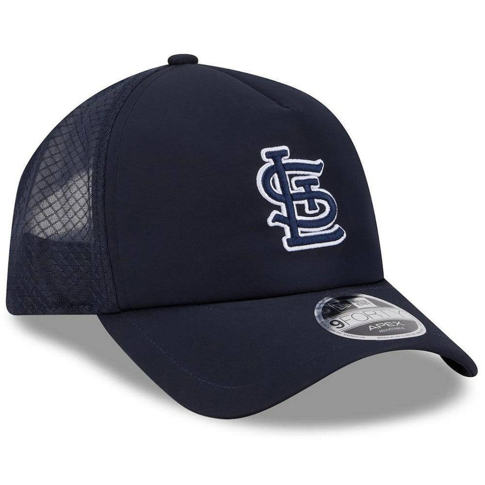Navy St. Louis Cardinals New Era 2026 Batting Practice Apex 9FORTY Adjustable Trucker Hat