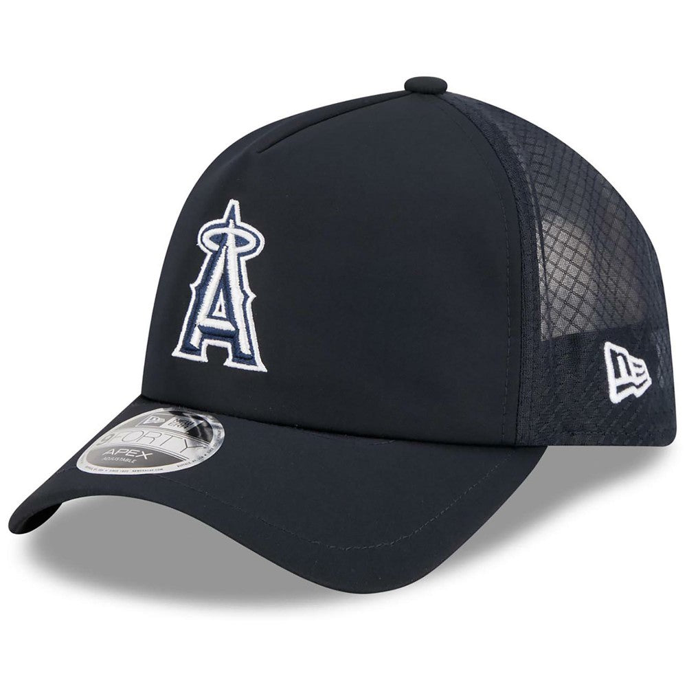Navy Los Angeles Angels New Era 2026 Batting Practice Apex 9FORTY Adjustable Trucker Hat