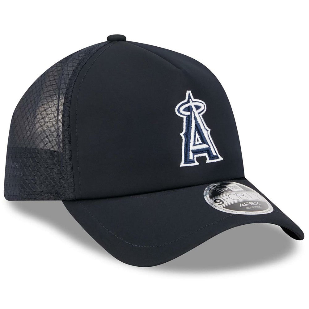 Navy Los Angeles Angels New Era 2026 Batting Practice Apex 9FORTY Adjustable Trucker Hat