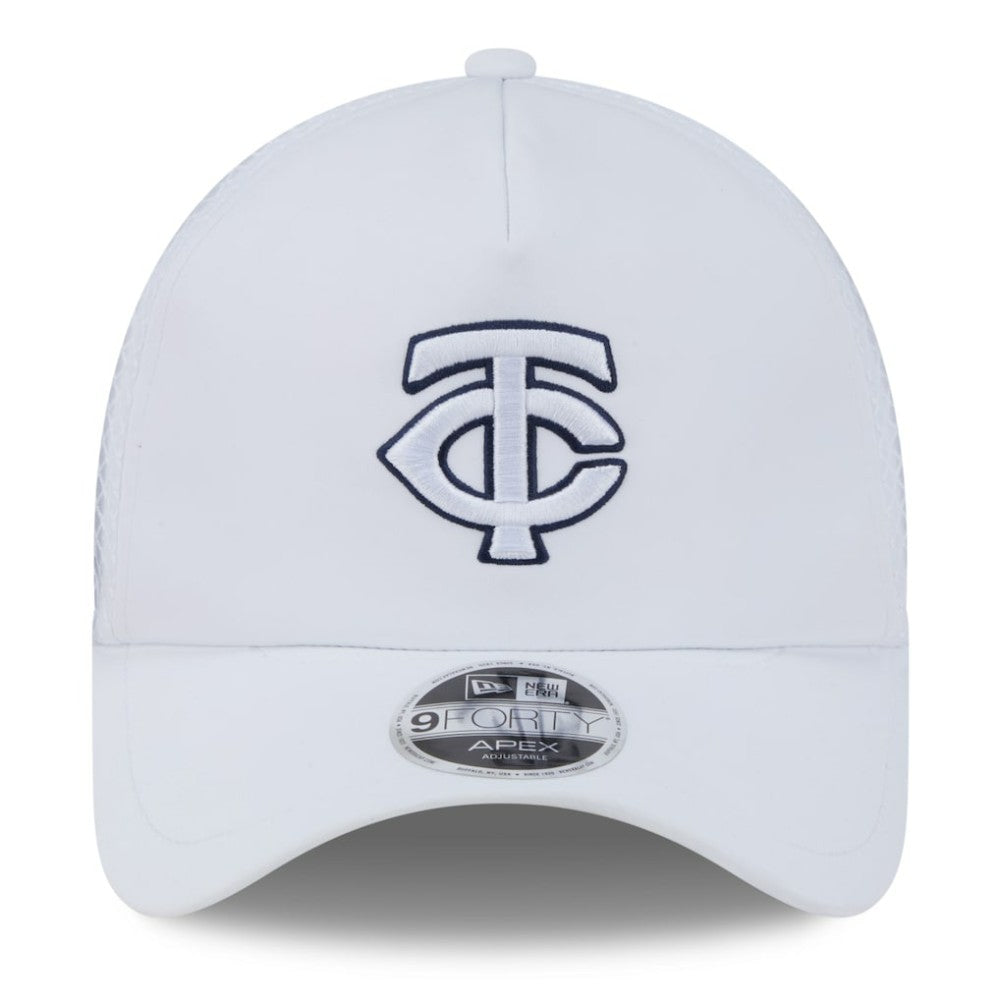White Minnesota Twins New Era 2026 Batting Practice Apex 9FORTY Adjustable Trucker Hat