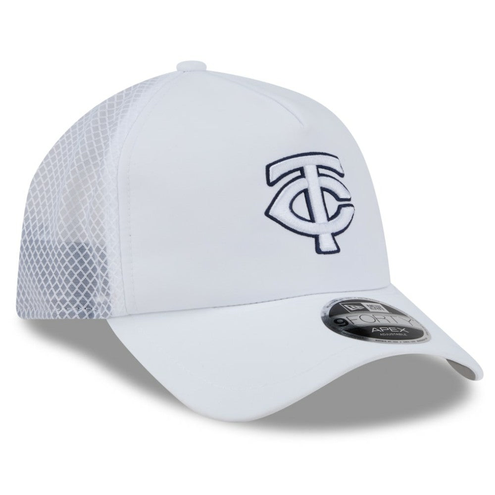 White Minnesota Twins New Era 2026 Batting Practice Apex 9FORTY Adjustable Trucker Hat