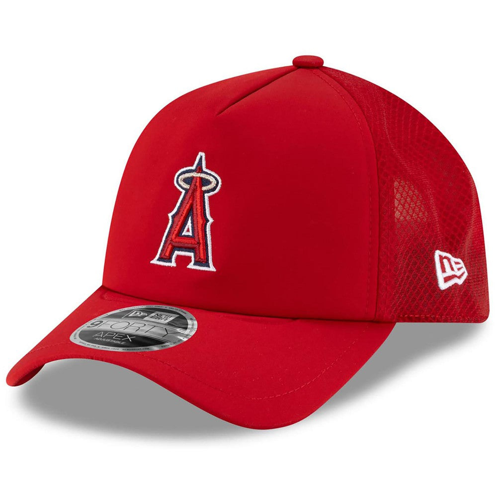 Red Los Angeles Angels New Era 2026 Batting Practice Apex 9FORTY Adjustable Trucker Hat