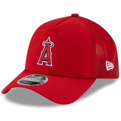 Red Los Angeles Angels New Era 2026 Batting Practice Apex 9FORTY Adjustable Trucker Hat