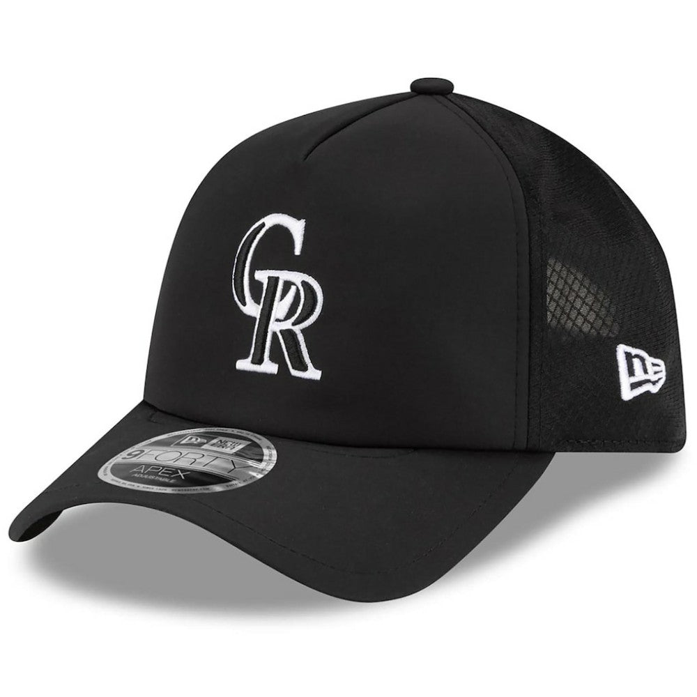 Black Colorado Rockies New Era 2026 Batting Practice Apex 9FORTY Adjustable Trucker Hat
