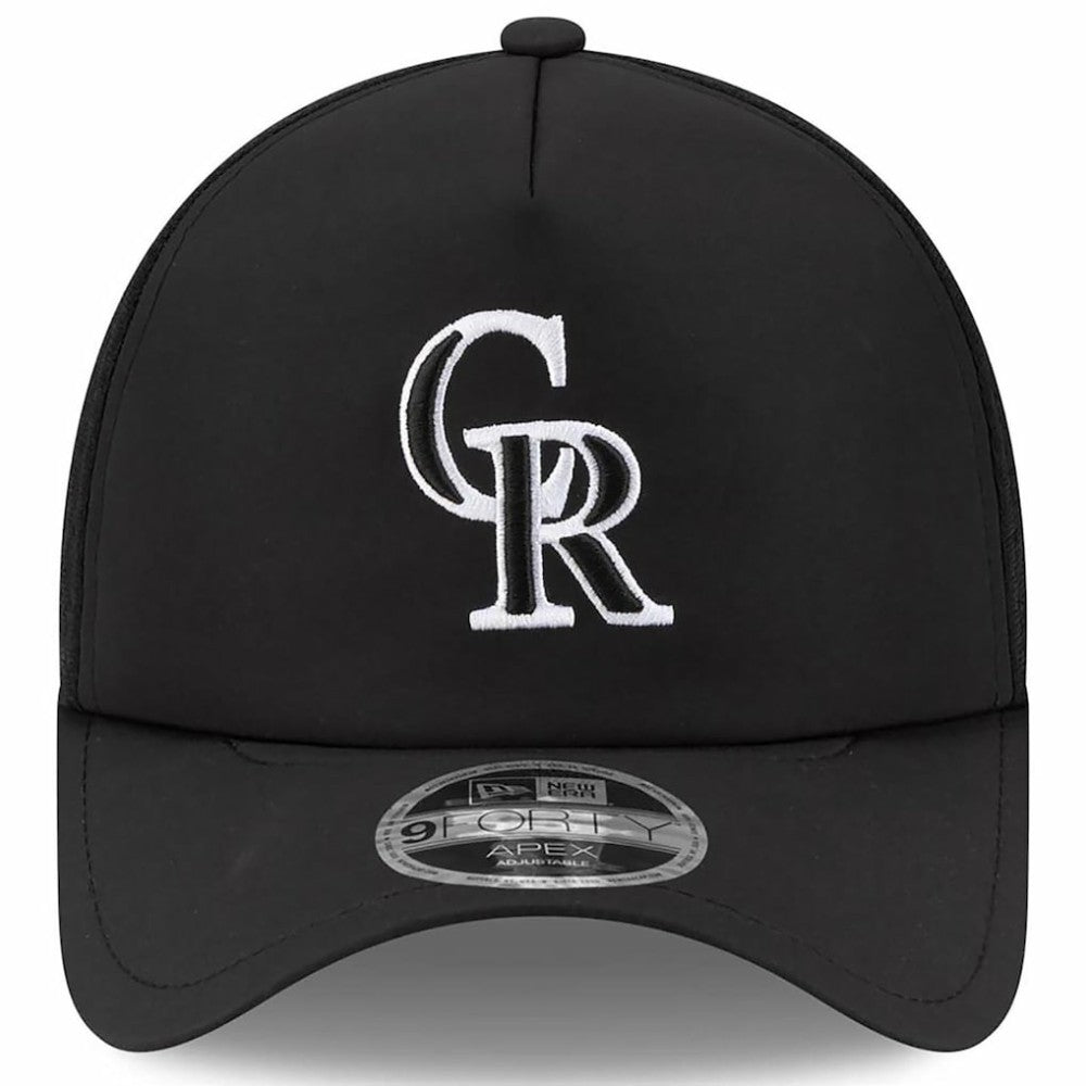Black Colorado Rockies New Era 2026 Batting Practice Apex 9FORTY Adjustable Trucker Hat