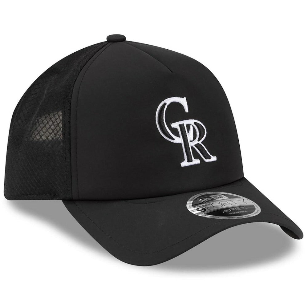 Black Colorado Rockies New Era 2026 Batting Practice Apex 9FORTY Adjustable Trucker Hat