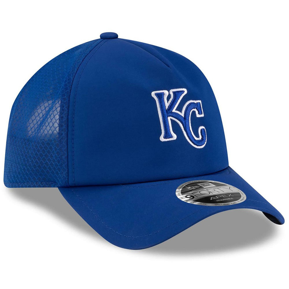 Royal Kansas City Royals New Era 2026 Batting Practice Apex 9FORTY Adjustable Trucker Hat