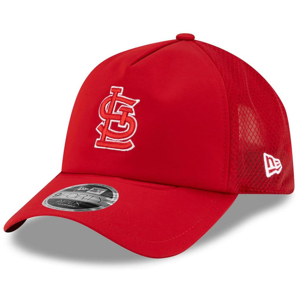 Red St. Louis Cardinals New Era 2026 Batting Practice Apex 9FORTY Adjustable Trucker Hat