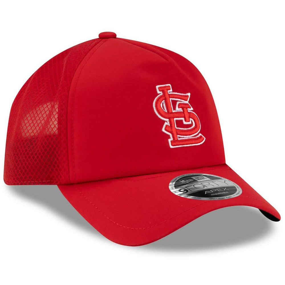 Red St. Louis Cardinals New Era 2026 Batting Practice Apex 9FORTY Adjustable Trucker Hat