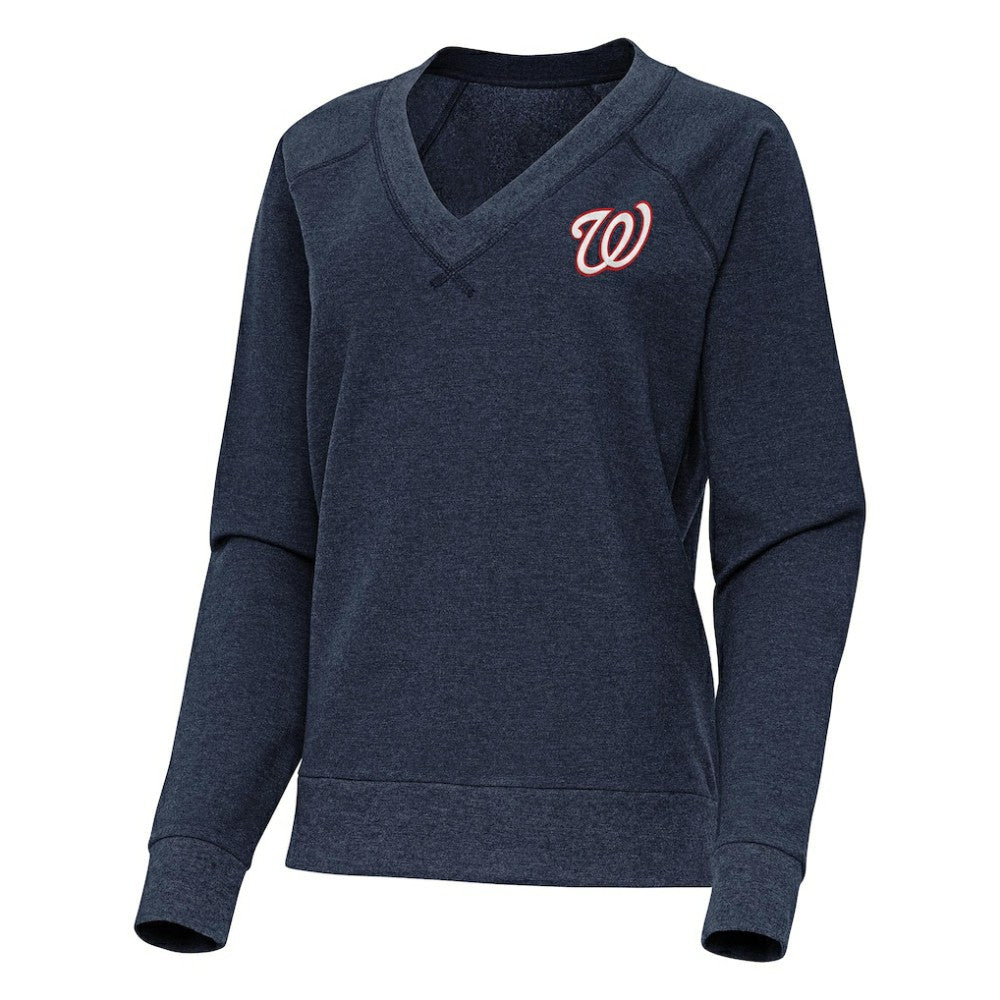 Heather Navy Washington Nationals Antigua Women's Varsity Tri-Blend V-Neck Long Sleeve T-Shirt