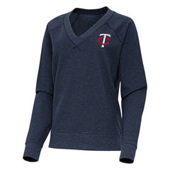Heather Navy Minnesota Twins Antigua Women's Varsity Tri-Blend V-Neck Long Sleeve T-Shirt