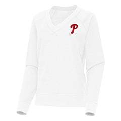 White Philadelphia Phillies Antigua Women's Varsity Tri-Blend V-Neck Long Sleeve T-Shirt