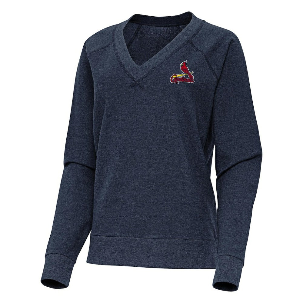 Heather Navy St. Louis Cardinals Antigua Women's Varsity Tri-Blend V-Neck Long Sleeve T-Shirt