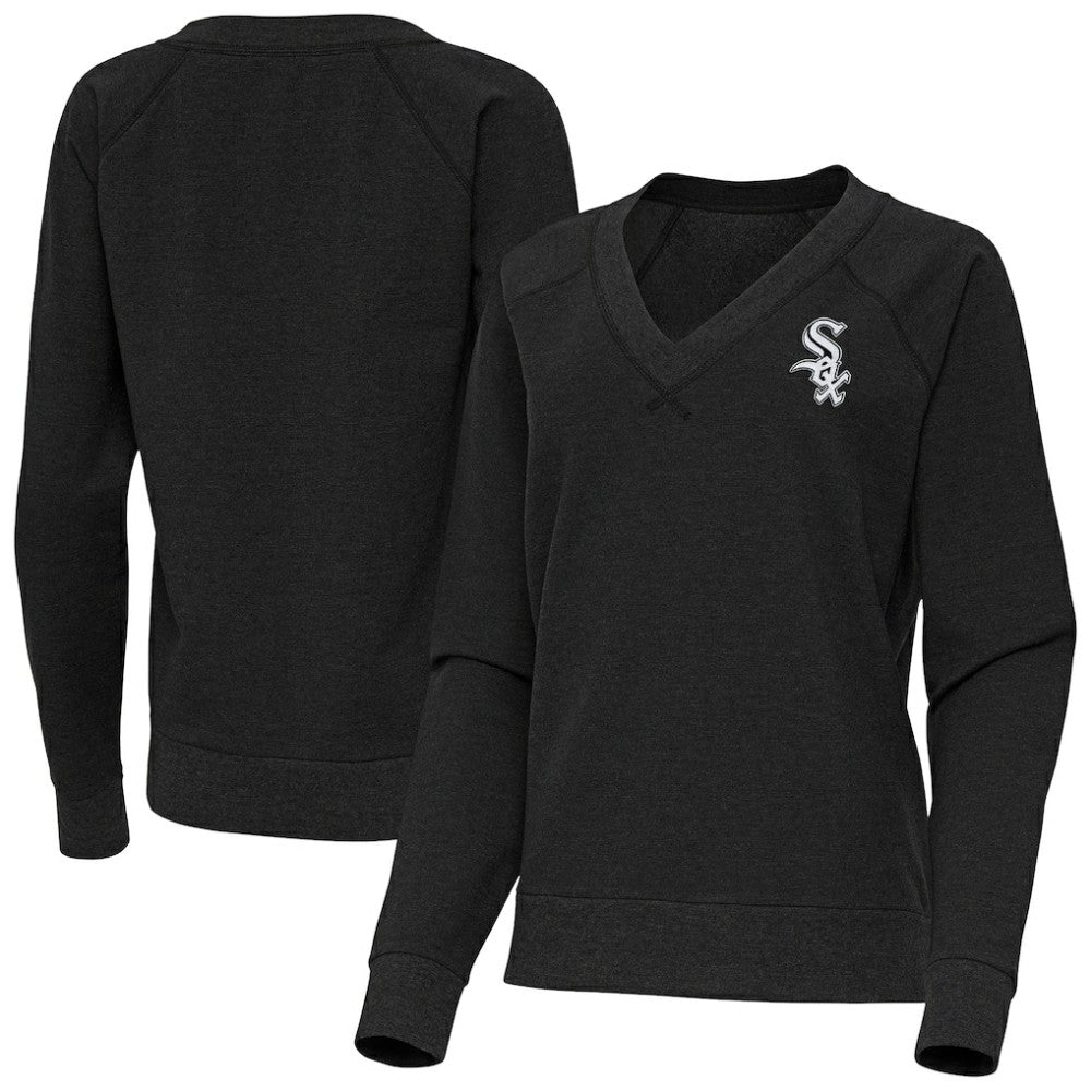 Heather Black Chicago White Sox Antigua Women's Varsity Tri-Blend V-Neck Long Sleeve T-Shirt