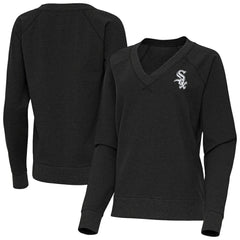 Heather Black Chicago White Sox Antigua Women's Varsity Tri-Blend V-Neck Long Sleeve T-Shirt