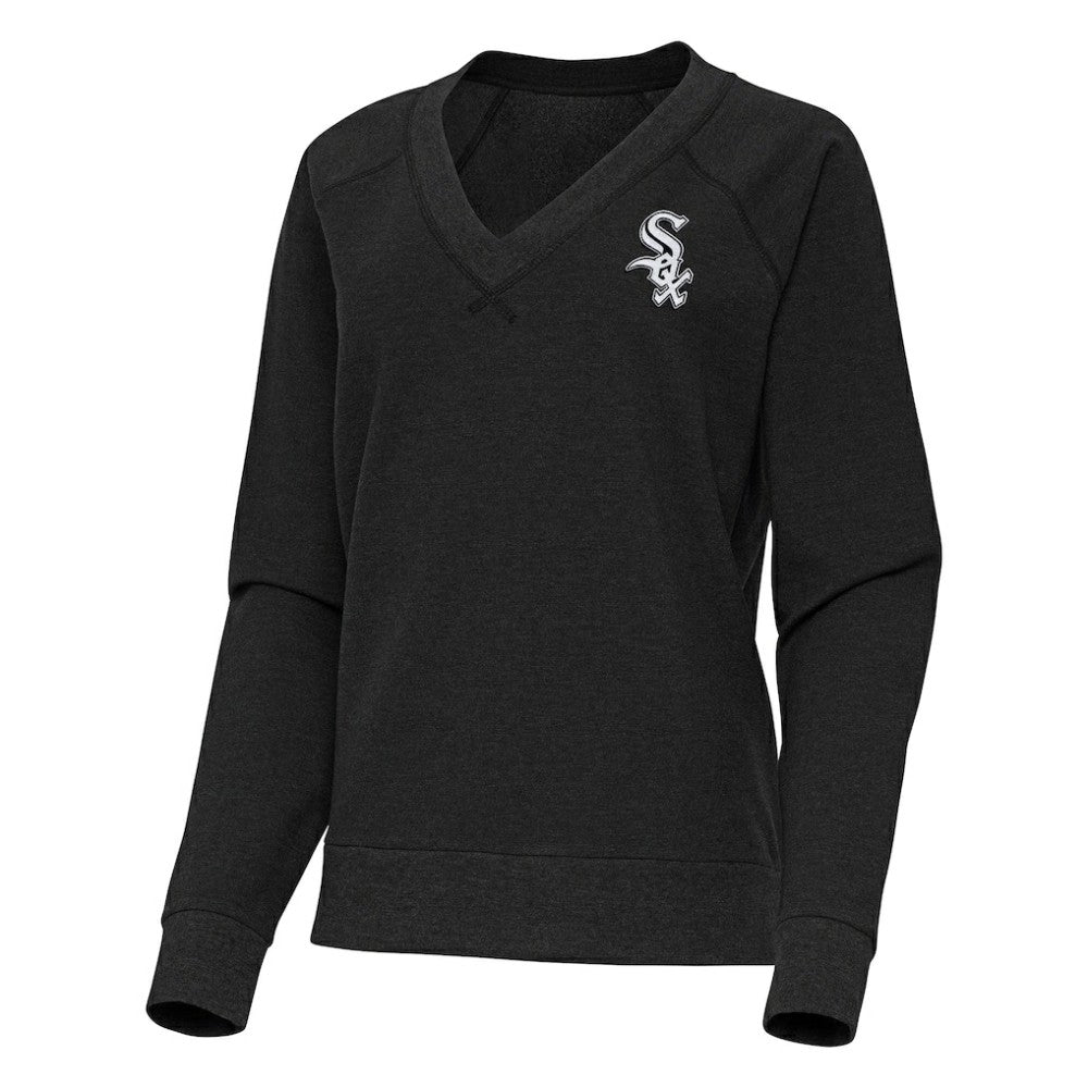 Heather Black Chicago White Sox Antigua Women's Varsity Tri-Blend V-Neck Long Sleeve T-Shirt