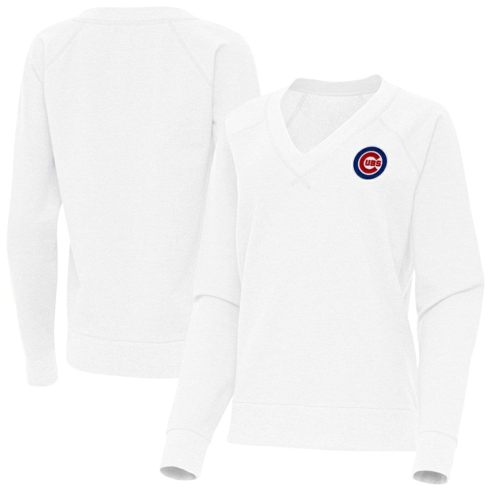 White Chicago Cubs Antigua Women's Varsity Tri-Blend V-Neck Long Sleeve T-Shirt