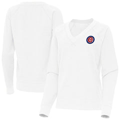 White Chicago Cubs Antigua Women's Varsity Tri-Blend V-Neck Long Sleeve T-Shirt