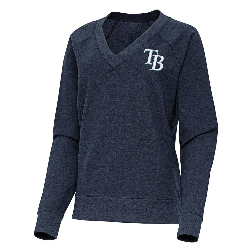 Heather Navy Tampa Bay Rays Antigua Women's Varsity Tri-Blend V-Neck Long Sleeve T-Shirt